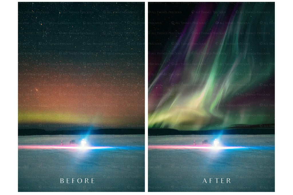 Aurora borialis / Northern Lights digital Overlays for photographers.  Photo Overlay for night photography digital editing. Photoshop screen blending modes are required for this bundle. Find more great graphic effects and assets at ATP Textures