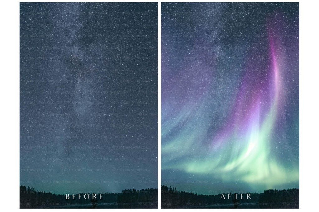 Aurora borialis / Northern Lights digital Overlays for photographers.  Photo Overlay for night photography digital editing. Photoshop screen blending modes are required for this bundle. Find more great graphic effects and assets at ATP Textures