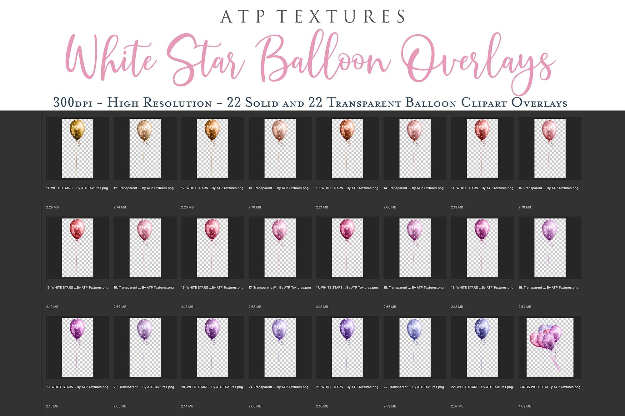 Png graphic assets for photographers. Png Balloon clipart. Transparent overlays for photo editing or scrapbooking. In high resolution.