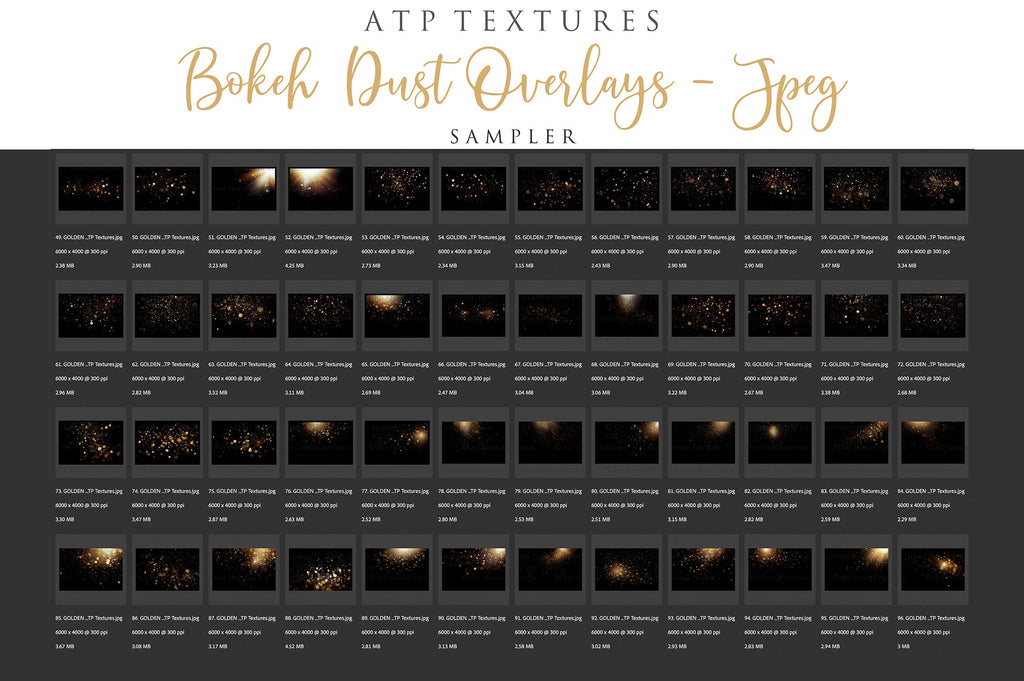 100 Particle and Bokeh Dust Overlays Graphic effects for editing. These are in Jpeg format. Print in a large size without altering the overall quality. High resolution Digital file Download. Dust motes, lighting Add ons. ATP Textures.