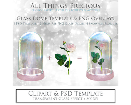 Digital Snow Globe Clipart with Overlays PSD Template.The globe is transparent. Add images. See through effect. Photoshop Photography Printable, Editable for Christmas with Frozen Winter Theme. Clear Glass graphic effects. ATP Textures