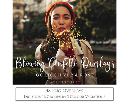 Blowing confetti overlays! Png overlays for photography, Star clipart. Png christmas season. Photoshop, Digital scrapbooking. Transparent, high resolution files for photographers. PNG overlays for fantasy digital art, Child portraiture. Colourful, Gold, Silver. Digital download. Graphic effects. ATP Textures