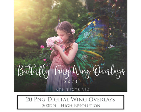 Digital Fairy Wing Overlays clipart. Png transparent see through files for photoshop. Photography editing. High resolution, 300dpi. Printable, Photography Graphic Assets, add on stock resources. Scrapbooking design. Fairy Photographer edit tools. Colourful. ATP Textures. Overlays. Actions, Printable design.