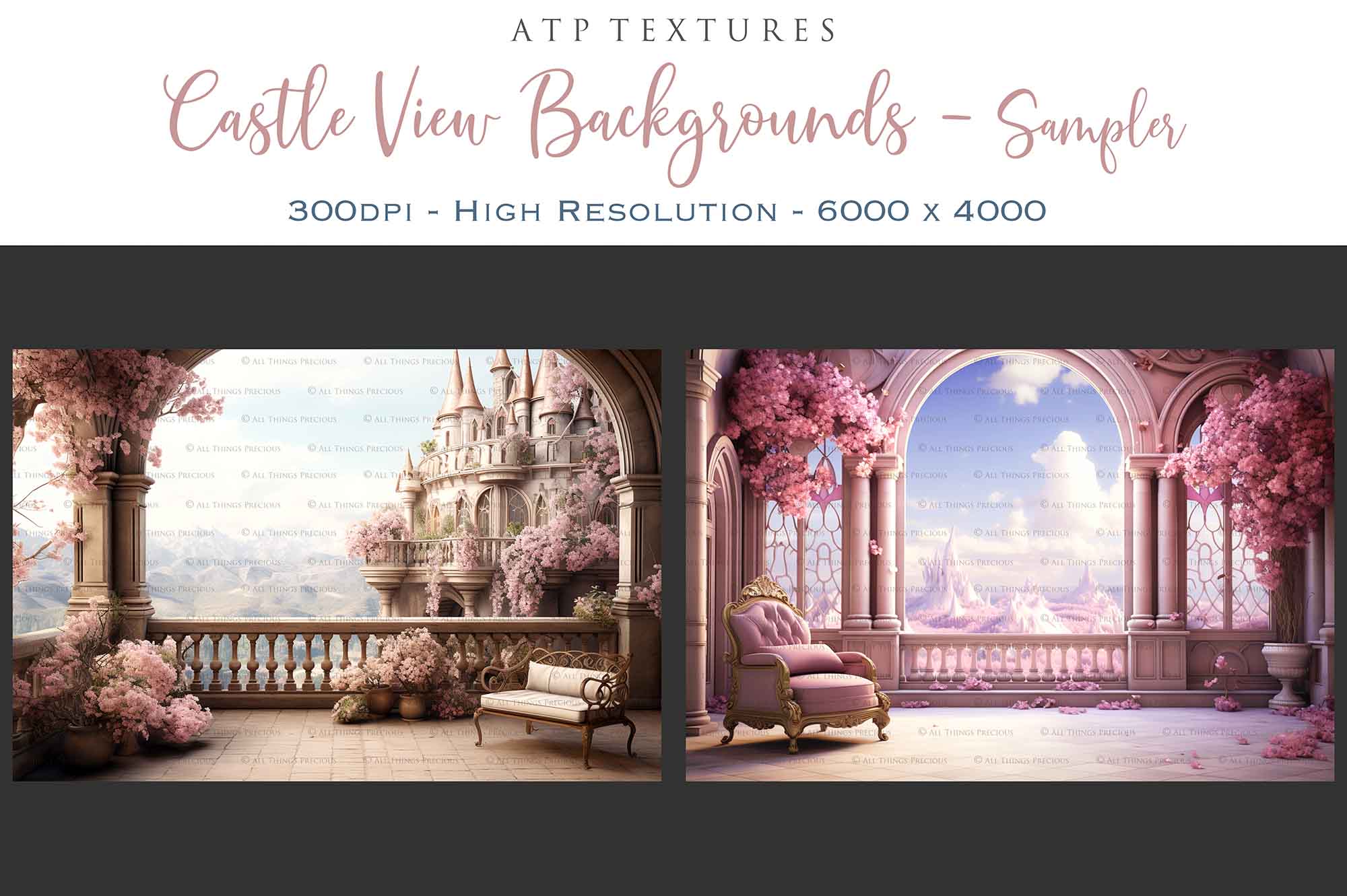Spring Castle View Computer Background AI Digital - 24 CASTLE VIEW BACKGROUNDS - Set 1