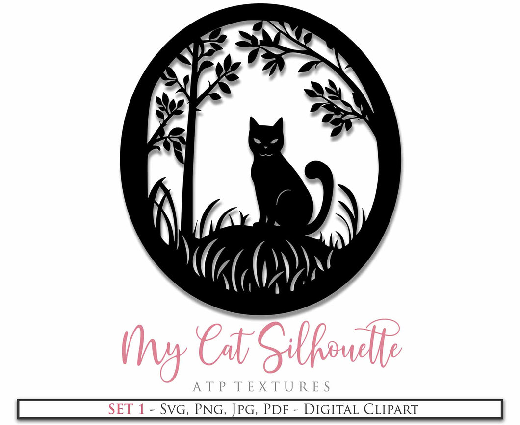 SVG / PNG CAT CIRCLE Silhouette - Clipart - Set 1
