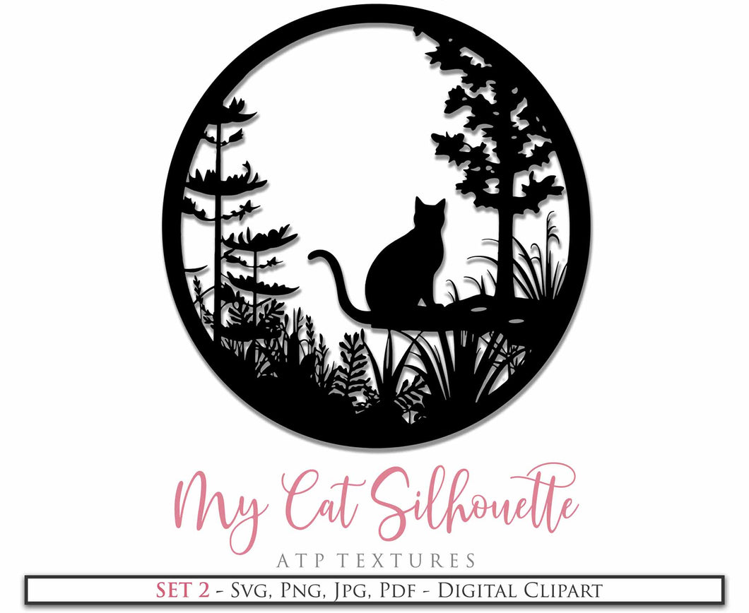 SVG / PNG CAT CIRCLE Silhouette - Clipart - Set 2
