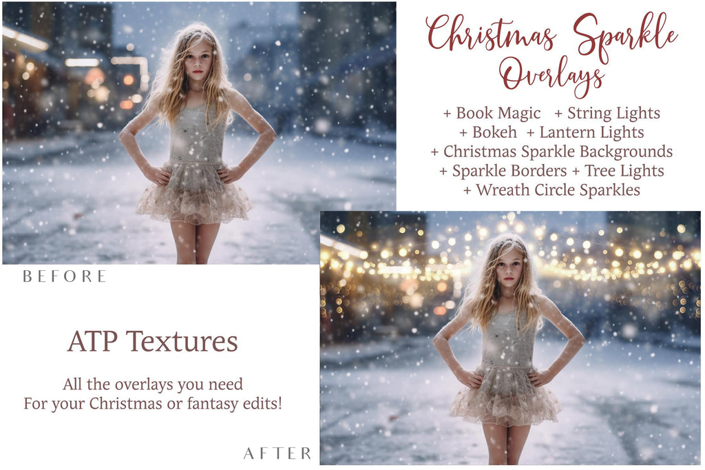 Christmas lights, book magic, fairy bokeh overlays, 300dpi. Photography overlays in High resolution. Perfect for all your Xmas Edits. Find more overlays, textures and Actions in my store. ATP Textures.