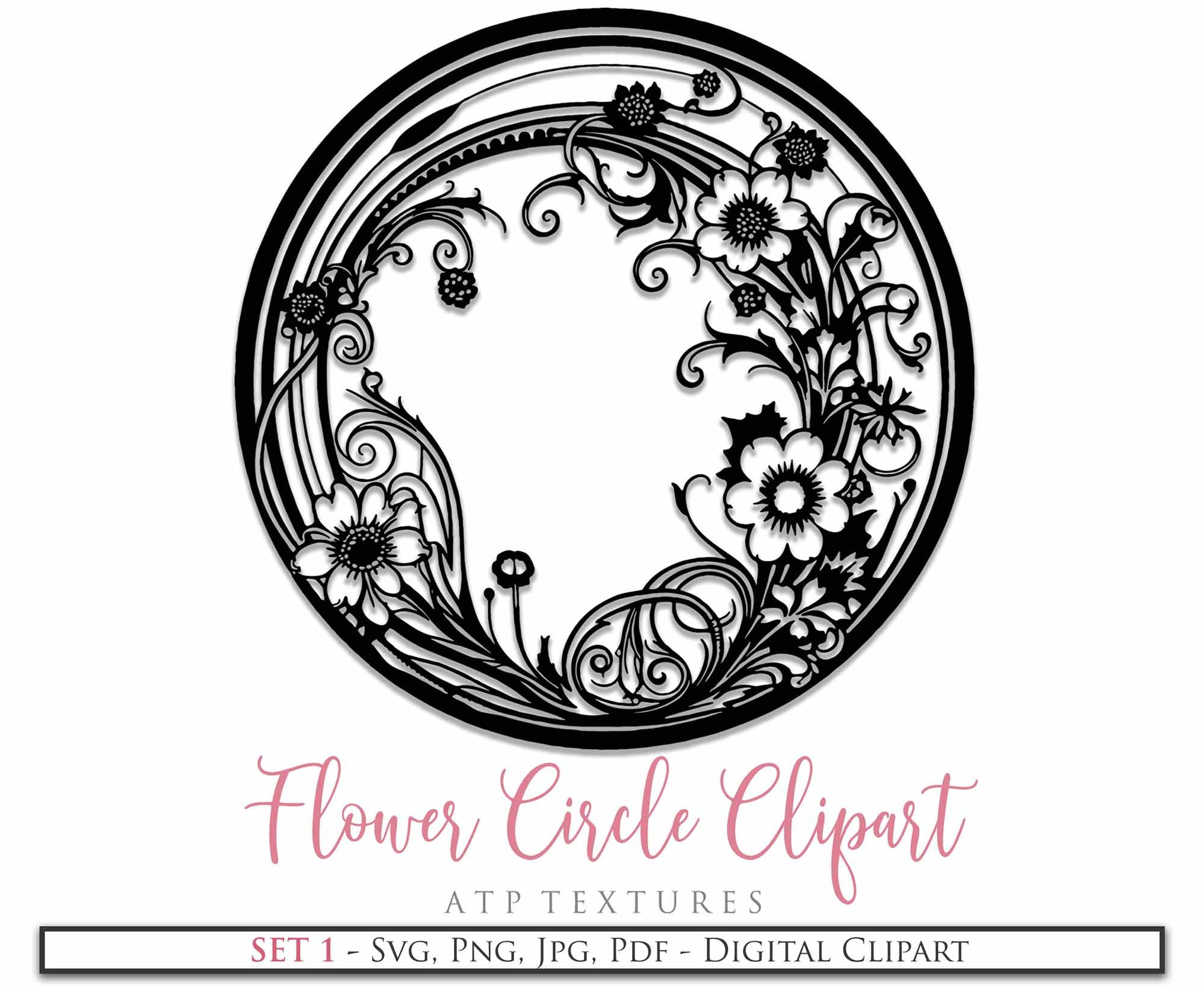 Svg Flower Circle Clipart. Svg, Png Clipart for Cricut or Silhouette Cameo. Sublimation art.  Cut or Print. High resolution files.