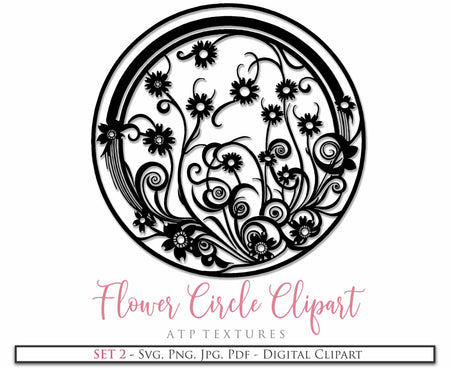 Svg Flower Circle Clipart. Svg, Png Clipart for Cricut or Silhouette Cameo. Sublimation art.  Cut or Print. High resolution files.