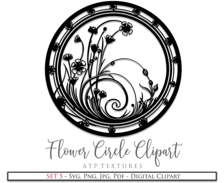 Svg Flower Circle Clipart. Svg, Png Clipart for Cricut or Silhouette Cameo. Sublimation art. High resolution files. Sublimation. Print.