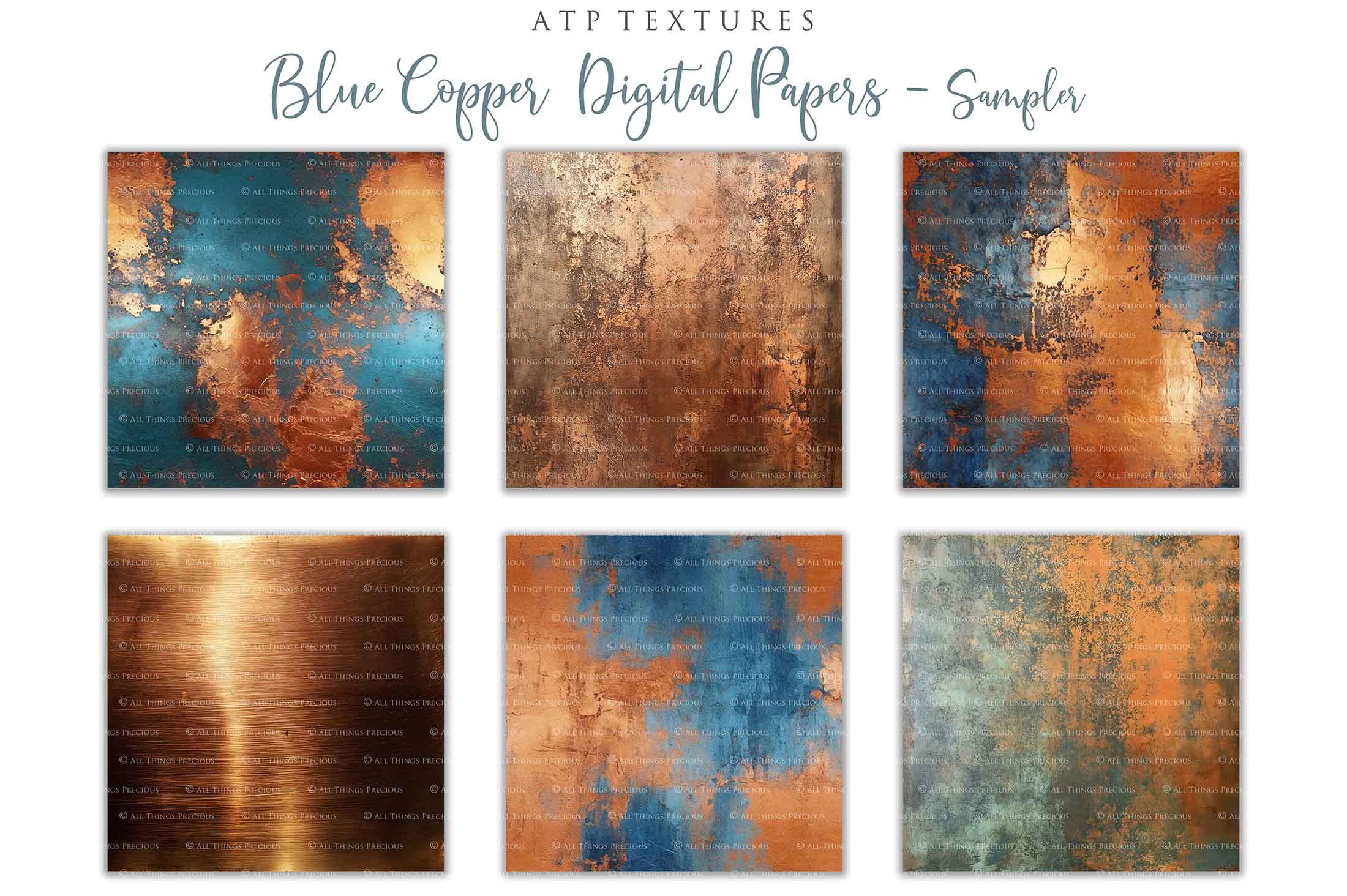 Copper Blue Green Textured Digital Scrapbooking Papers. Each Paper is 300dpi and 4000 x 4000.These are in Jpeg format and high resolution. They average between 4MB to 7MB each. Find Actions, Presets, Overlays, Flares and many quality graphic effects for Photography and Photoshop. ATP Textures.
