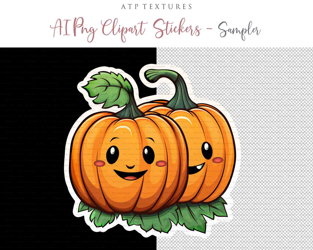 Halloween Day of the dead Pumpkin clipart. Perfect for scrapbooking and print. If you want to print your completed artwork, you can! PNG Transparent files, High resolution, 300dpi. AI Digital Art. - ATP Textures