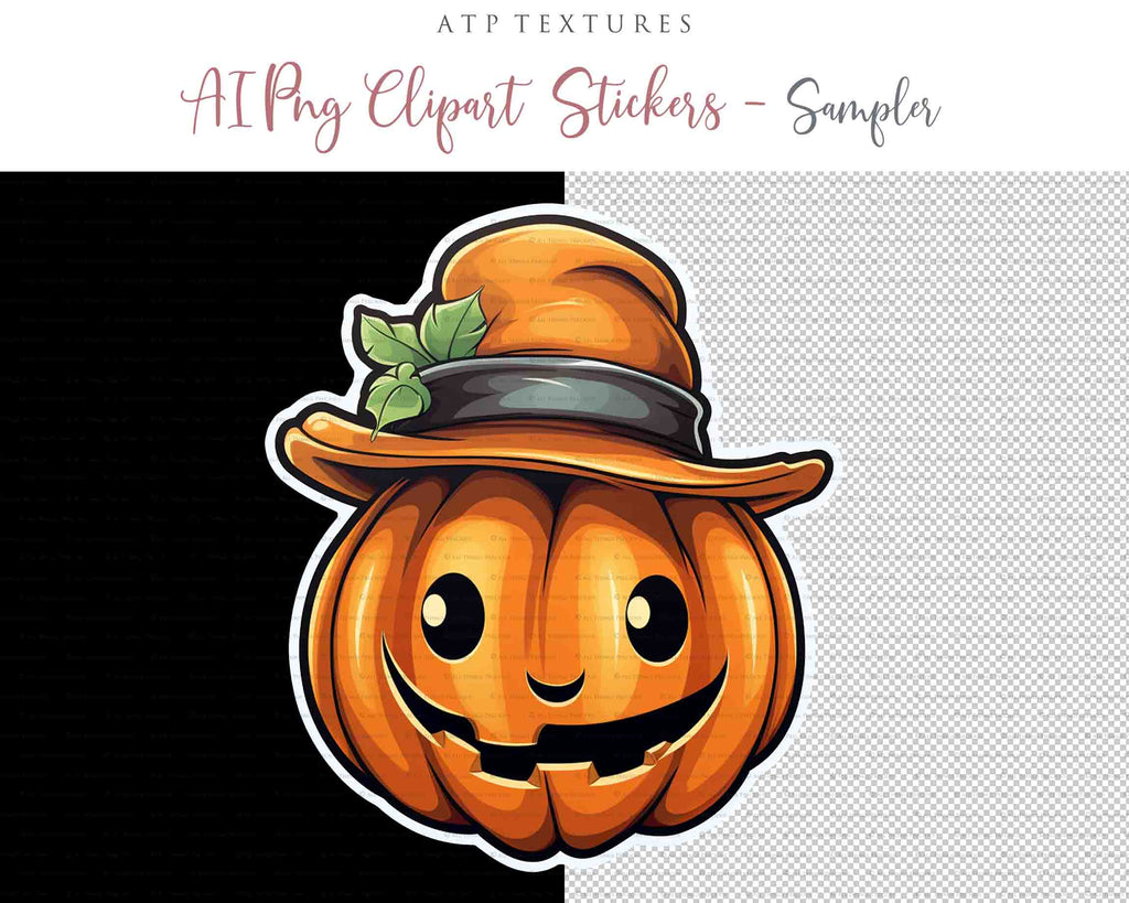 Halloween Day of the dead Pumpkin clipart. Perfect for scrapbooking and print. If you want to print your completed artwork, you can! PNG Transparent files, High resolution, 300dpi. AI Digital Art. - ATP Textures