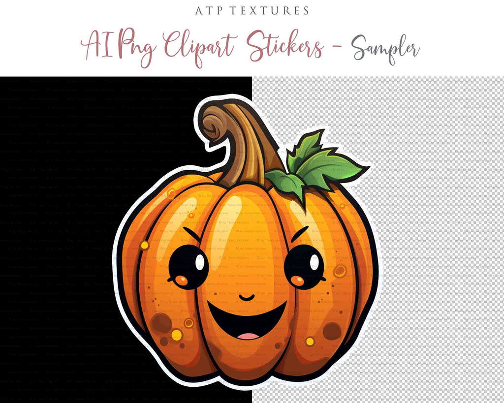 Halloween Day of the dead Pumpkin clipart. Perfect for scrapbooking and print. If you want to print your completed artwork, you can! PNG Transparent files, High resolution, 300dpi. AI Digital Art. - ATP Textures