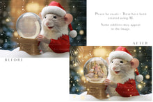 Load image into Gallery viewer, Digital Snow Globe Background. Png snow and glow overlays with PSD Template. The globe is transparent, perfect for adding your own images and retain the glass  effect. Nutcracker Mouse Christmas. The file is 6000 x 4000, 300dpi. Png Included. Use for Xmas edits, Photography, Card Crafts, Scrapbooking. ATP Textures
