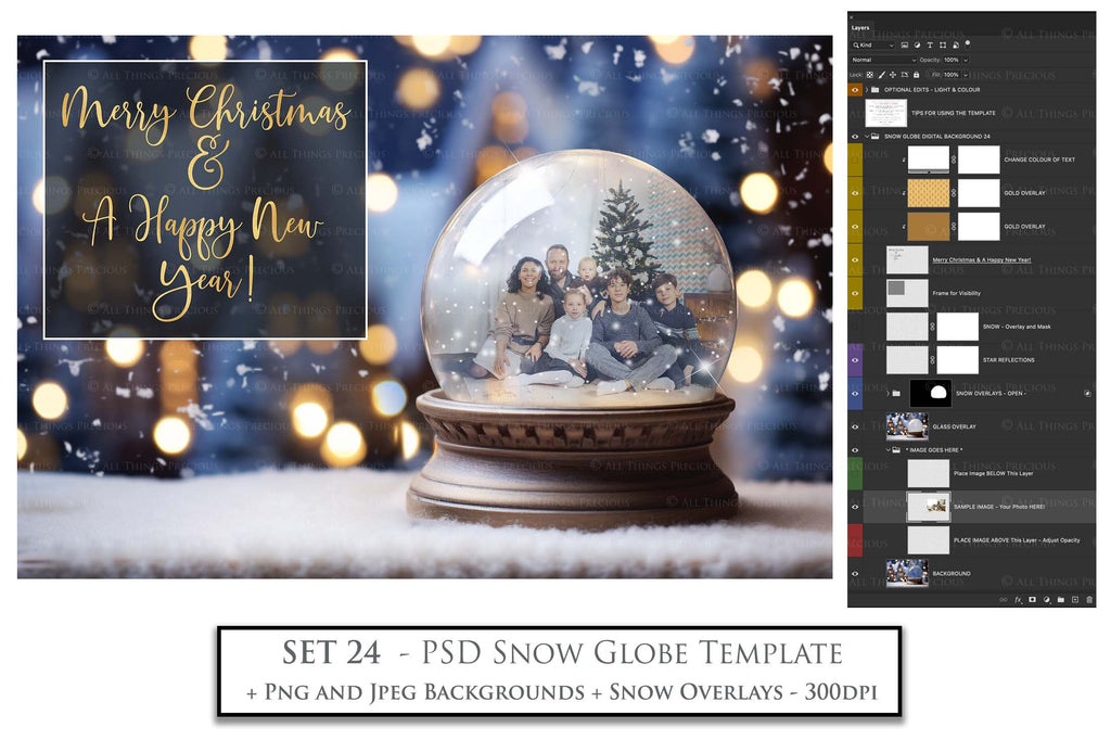 Digital Snow Globe Background. Png snow and glow overlays with PSD Template. The globe is transparent, perfect for adding your own images and retain the glass effect. Nutcracker Mouse Christmas. The file is 6000 x 4000, 300dpi. Png Included. Use for Xmas edits, Photography, Card Crafts, Scrapbooking. ATP Textures