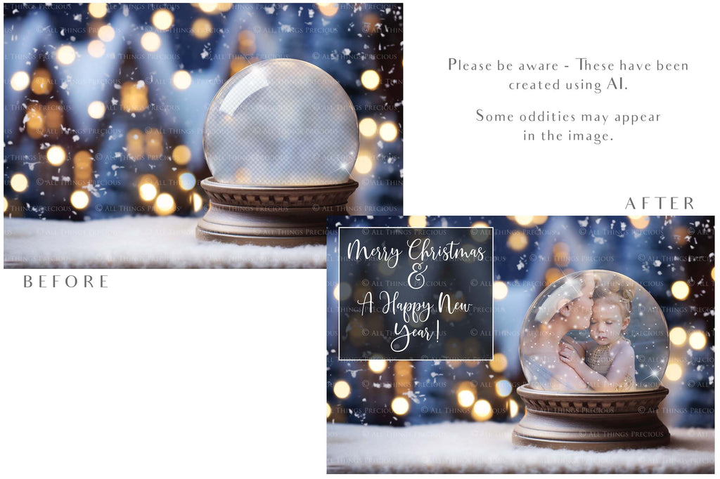 Digital Snow Globe Background. Png snow and glow overlays with PSD Template. The globe is transparent, perfect for adding your own images and retain the glass effect. Nutcracker Mouse Christmas. The file is 6000 x 4000, 300dpi. Png Included. Use for Xmas edits, Photography, Card Crafts, Scrapbooking. ATP Textures