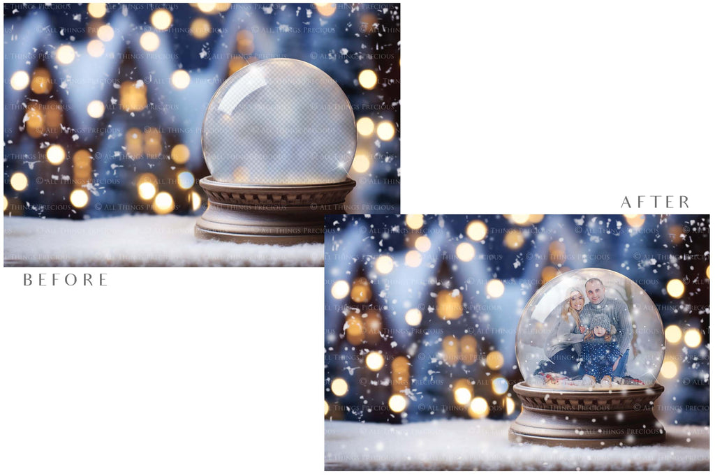 Digital Snow Globe Background. Png snow and glow overlays with PSD Template. The globe is transparent, perfect for adding your own images and retain the glass effect. Nutcracker Mouse Christmas. The file is 6000 x 4000, 300dpi. Png Included. Use for Xmas edits, Photography, Card Crafts, Scrapbooking. ATP Textures