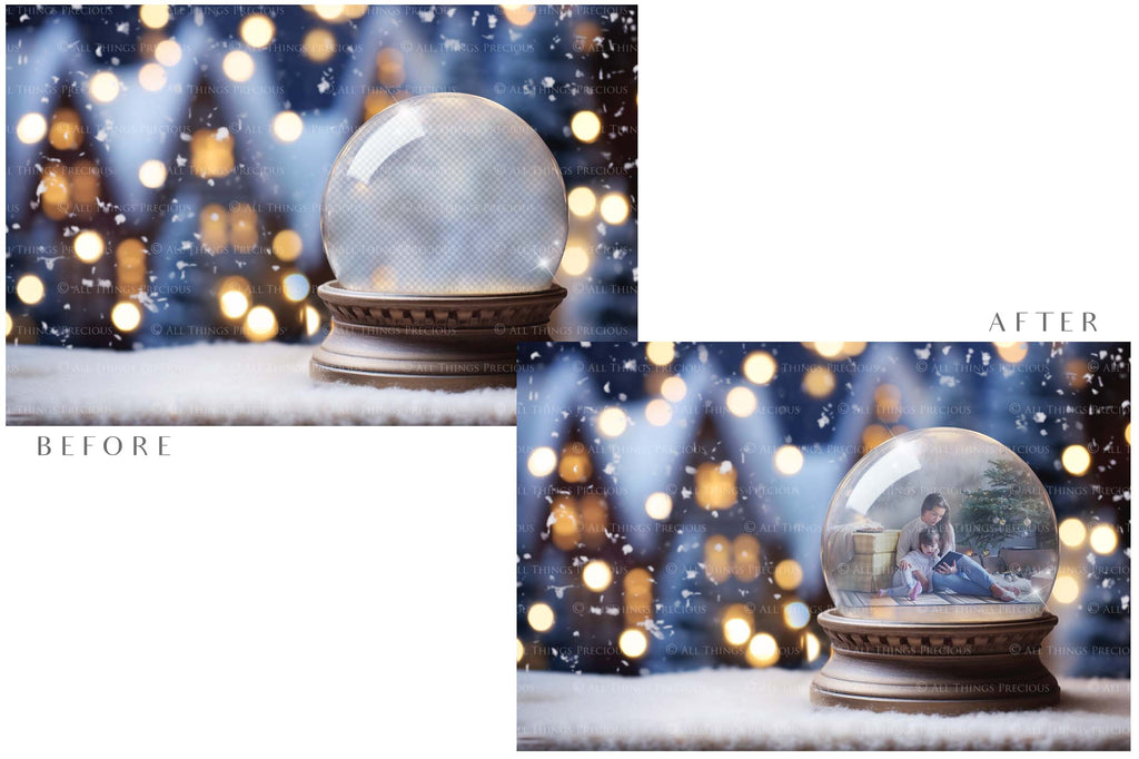 Digital Snow Globe Background. Png snow and glow overlays with PSD Template. The globe is transparent, perfect for adding your own images and retain the glass effect. Nutcracker Mouse Christmas. The file is 6000 x 4000, 300dpi. Png Included. Use for Xmas edits, Photography, Card Crafts, Scrapbooking. ATP Textures