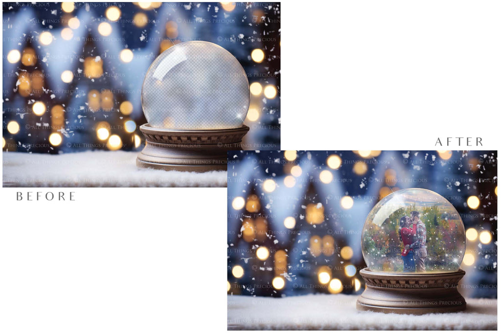 Digital Snow Globe Background. Png snow and glow overlays with PSD Template. The globe is transparent, perfect for adding your own images and retain the glass effect. Nutcracker Mouse Christmas. The file is 6000 x 4000, 300dpi. Png Included. Use for Xmas edits, Photography, Card Crafts, Scrapbooking. ATP Textures