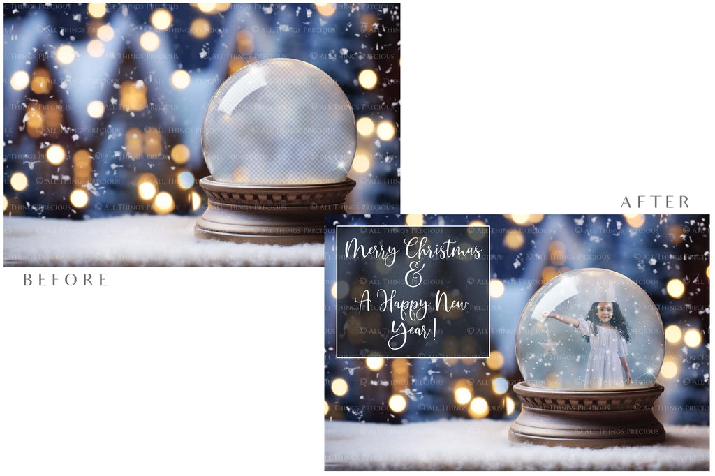 Digital Snow Globe Background. Png snow and glow overlays with PSD Template. The globe is transparent, perfect for adding your own images and retain the glass effect. Nutcracker Mouse Christmas. The file is 6000 x 4000, 300dpi. Png Included. Use for Xmas edits, Photography, Card Crafts, Scrapbooking. ATP Textures