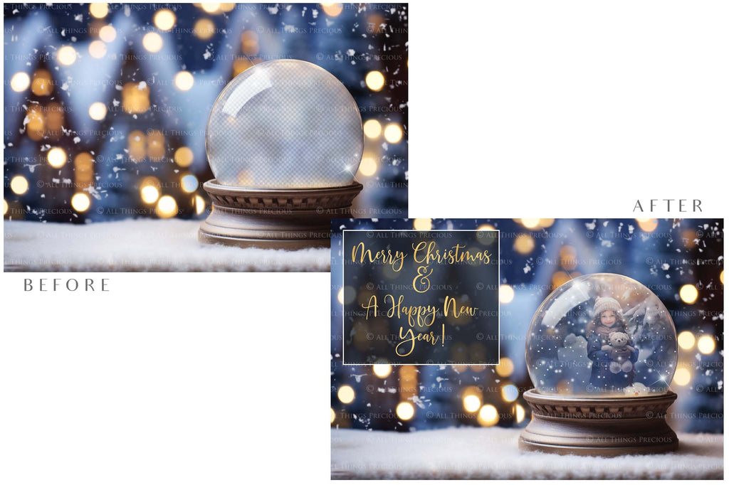 Digital Snow Globe Background. Png snow and glow overlays with PSD Template. The globe is transparent, perfect for adding your own images and retain the glass effect. Nutcracker Mouse Christmas. The file is 6000 x 4000, 300dpi. Png Included. Use for Xmas edits, Photography, Card Crafts, Scrapbooking. ATP Textures