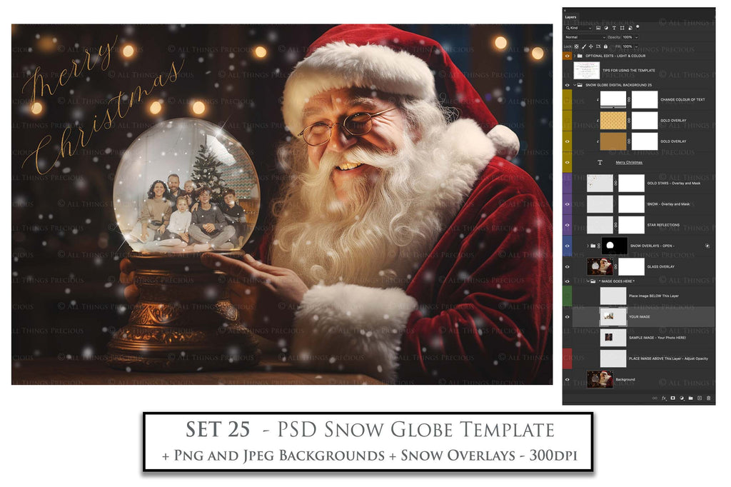 Digital Snow Globe Background. Png snow and glow overlays with PSD Template. The globe is transparent, perfect for adding your own images and retain the glass effect. Nutcracker Mouse Christmas. The file is 6000 x 4000, 300dpi. Png Included. Use for Xmas edits, Photography, Card Crafts, Scrapbooking. ATP Textures