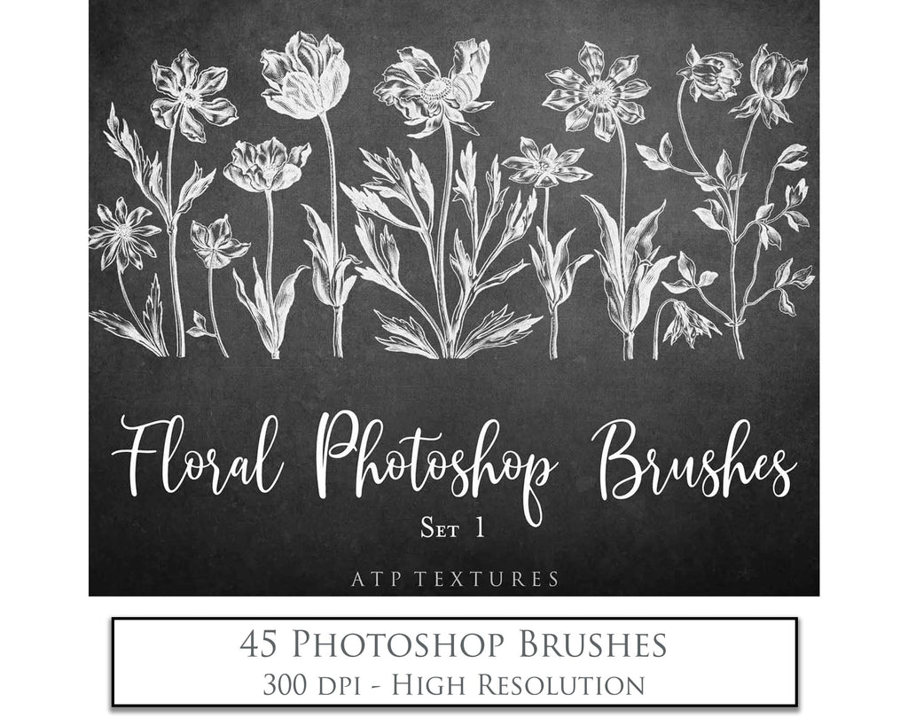 Photoshop Brushes for Photography, Scrapbooking and Digital Art. 45 Beautiful Cochin Floral Brushes.High resolution and perfect for printing without any loss in quality.These are created from beautiful, aged medieval prints. ATP Textures