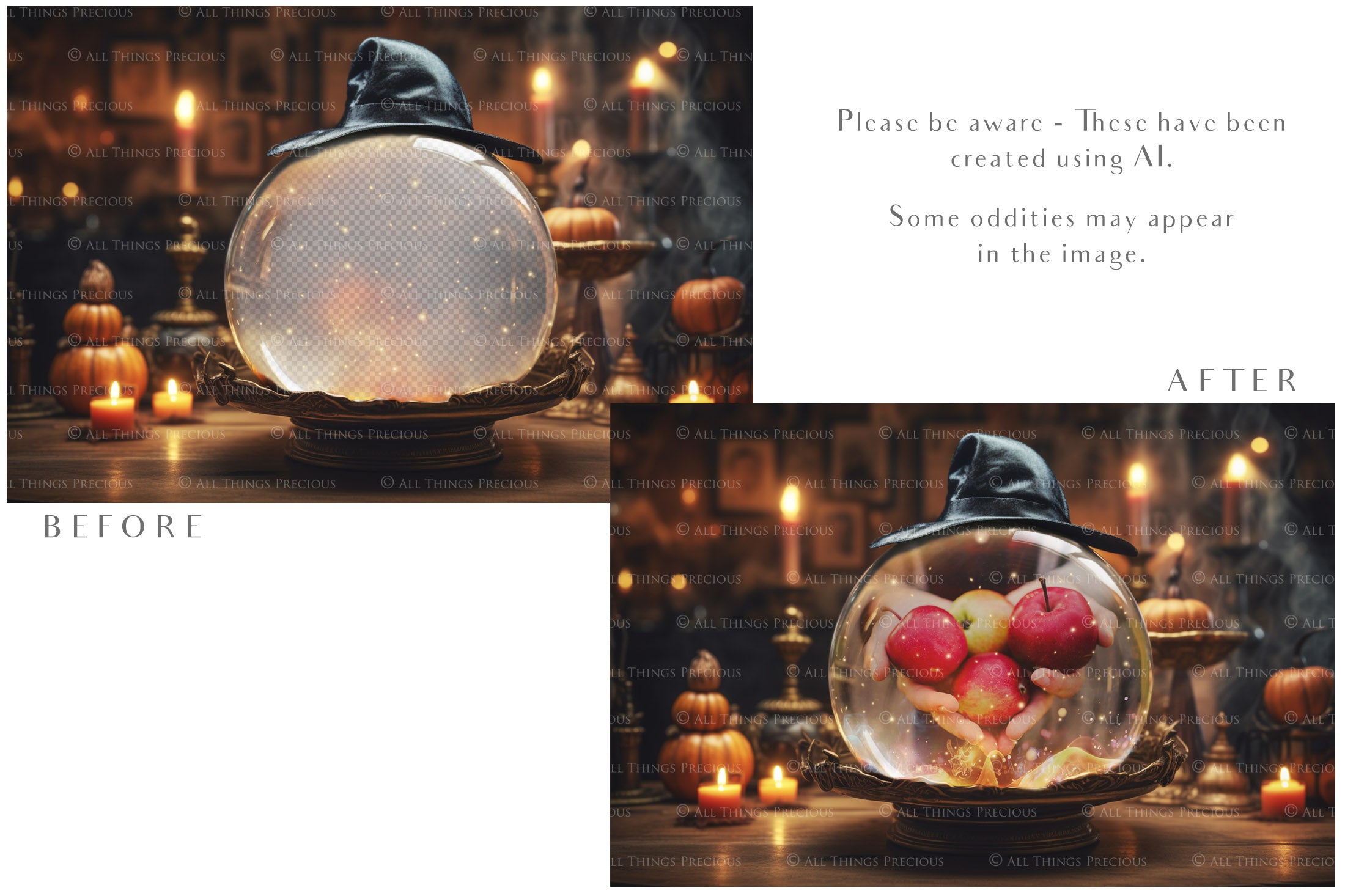 Magical Halloween Template Background. Snow globe with overlays. Add a photo to the digital background. Glass Effect Ornament bauble. Jpeg and Png copies. With magic overlays included. High resolution, quality files for photography, scrapbooking.