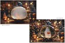 Load image into Gallery viewer, Magical Halloween Template Background. Snow globe with overlays. Add a photo to the digital background. Glass Effect Ornament bauble. Jpeg and Png copies. With magic overlays included. High resolution, quality files for photography, scrapbooking.
