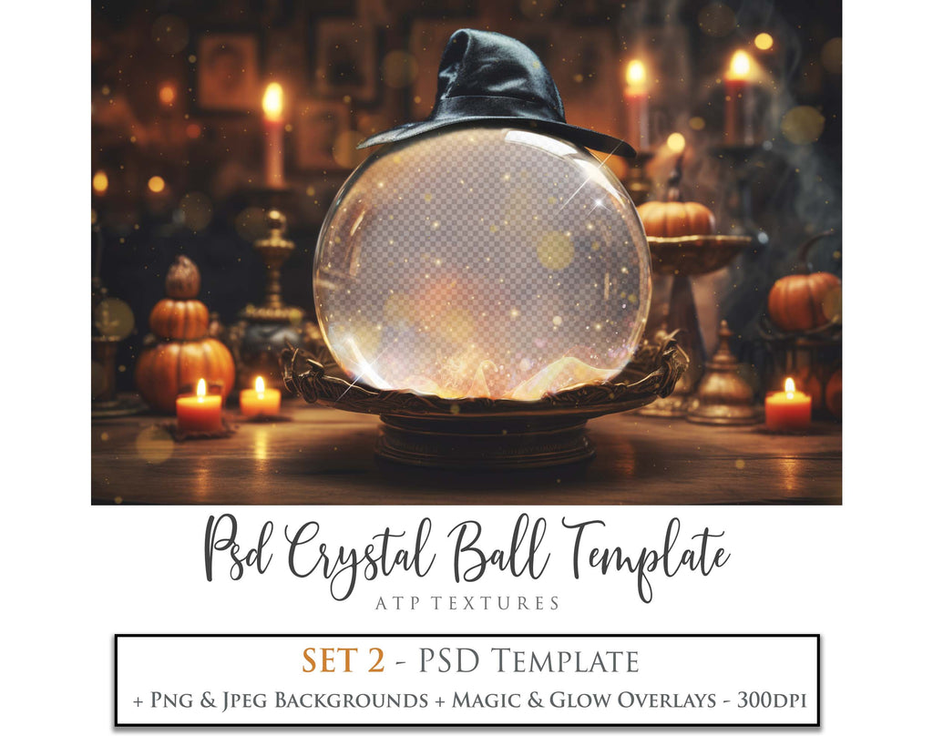 Magical Halloween Template Background. Snow globe with overlays. Add a photo to the digital background. Glass Effect Ornament bauble. Jpeg and Png copies. With magic overlays included. High resolution, quality files for photography, scrapbooking.