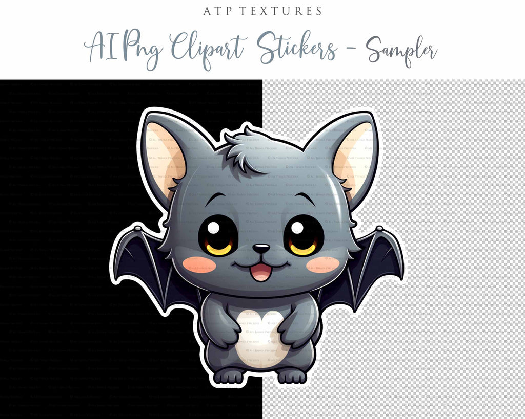 Halloween Day of the dead Cute Bat clipart. Perfect for scrapbooking and print. If you want to print your completed artwork, you can! PNG Transparent files, High resolution, 300dpi. AI Digital Art. - ATP Textures