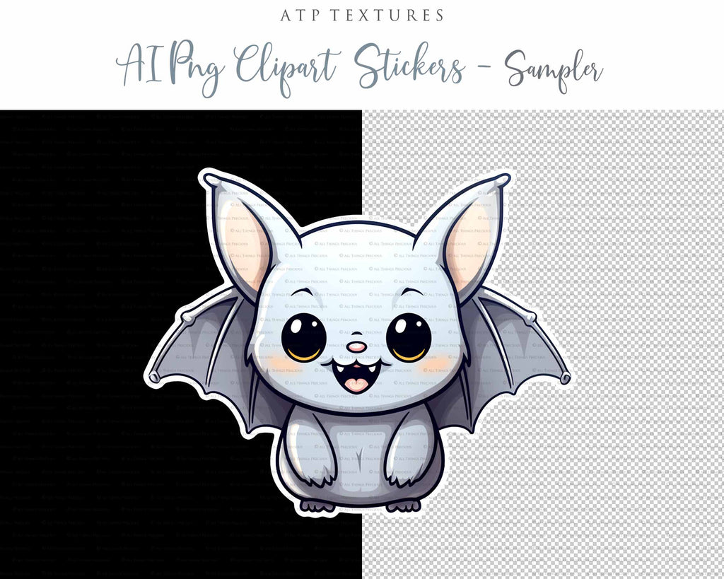 Halloween Day of the dead Cute Bat clipart. Perfect for scrapbooking and print. If you want to print your completed artwork, you can! PNG Transparent files, High resolution, 300dpi. AI Digital Art. - ATP Textures