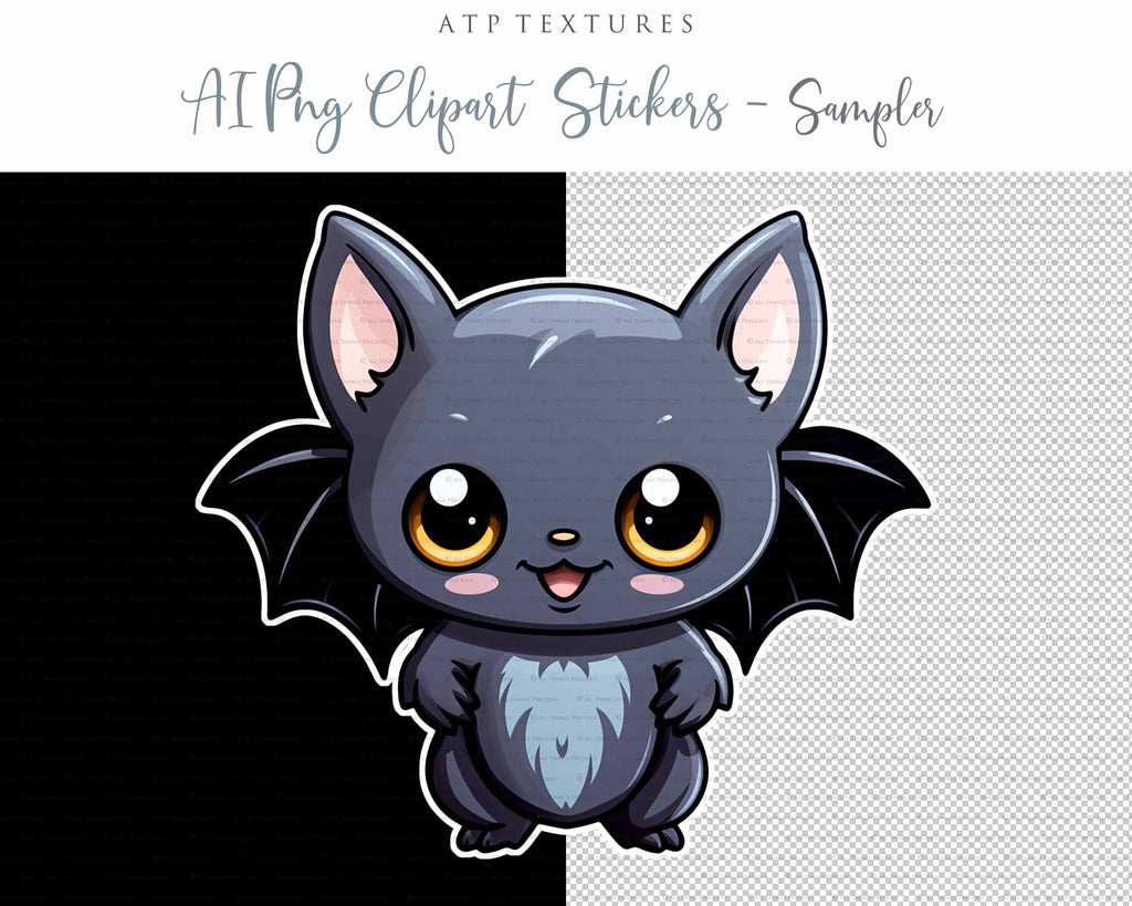 Halloween Day of the dead Cute Bat clipart. Perfect for scrapbooking and print. If you want to print your completed artwork, you can! PNG Transparent files, High resolution, 300dpi. AI Digital Art. - ATP Textures