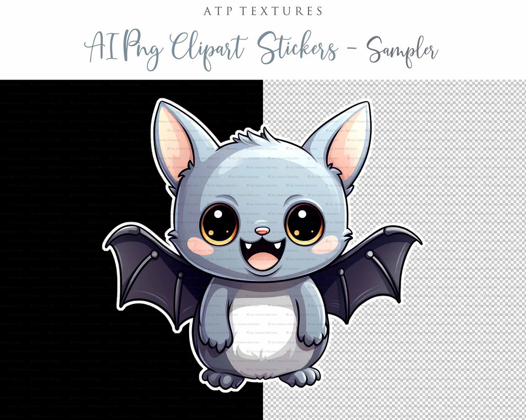 Halloween Day of the dead Cute Bat clipart. Perfect for scrapbooking and print. If you want to print your completed artwork, you can! PNG Transparent files, High resolution, 300dpi. AI Digital Art. - ATP Textures