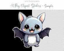 Load image into Gallery viewer, Halloween Day of the dead Cute Bat clipart. Perfect for scrapbooking and print. If you want to print your completed artwork, you can! PNG Transparent files, High resolution, 300dpi. AI Digital Art. - ATP Textures
