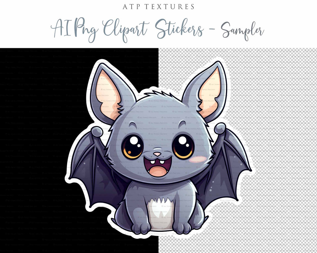 Halloween Day of the dead Cute Bat clipart. Perfect for scrapbooking and print. If you want to print your completed artwork, you can! PNG Transparent files, High resolution, 300dpi. AI Digital Art. - ATP Textures