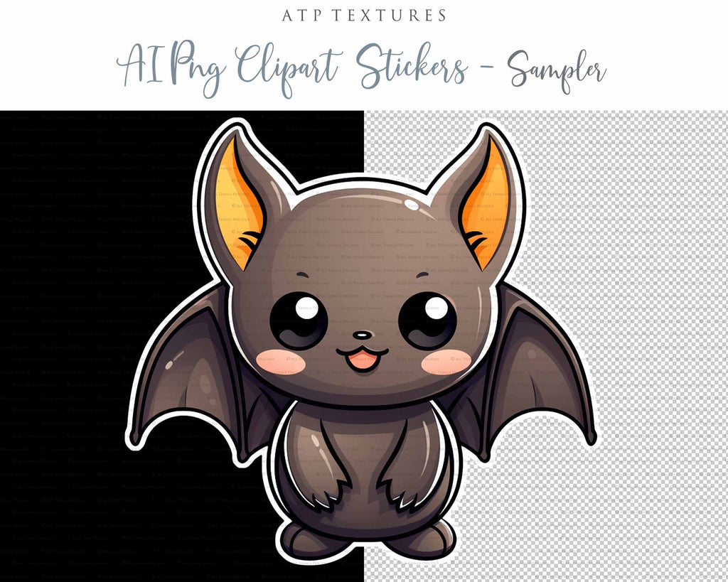 Halloween Day of the dead Cute Bat clipart. Perfect for scrapbooking and print. If you want to print your completed artwork, you can! PNG Transparent files, High resolution, 300dpi. AI Digital Art. - ATP Textures