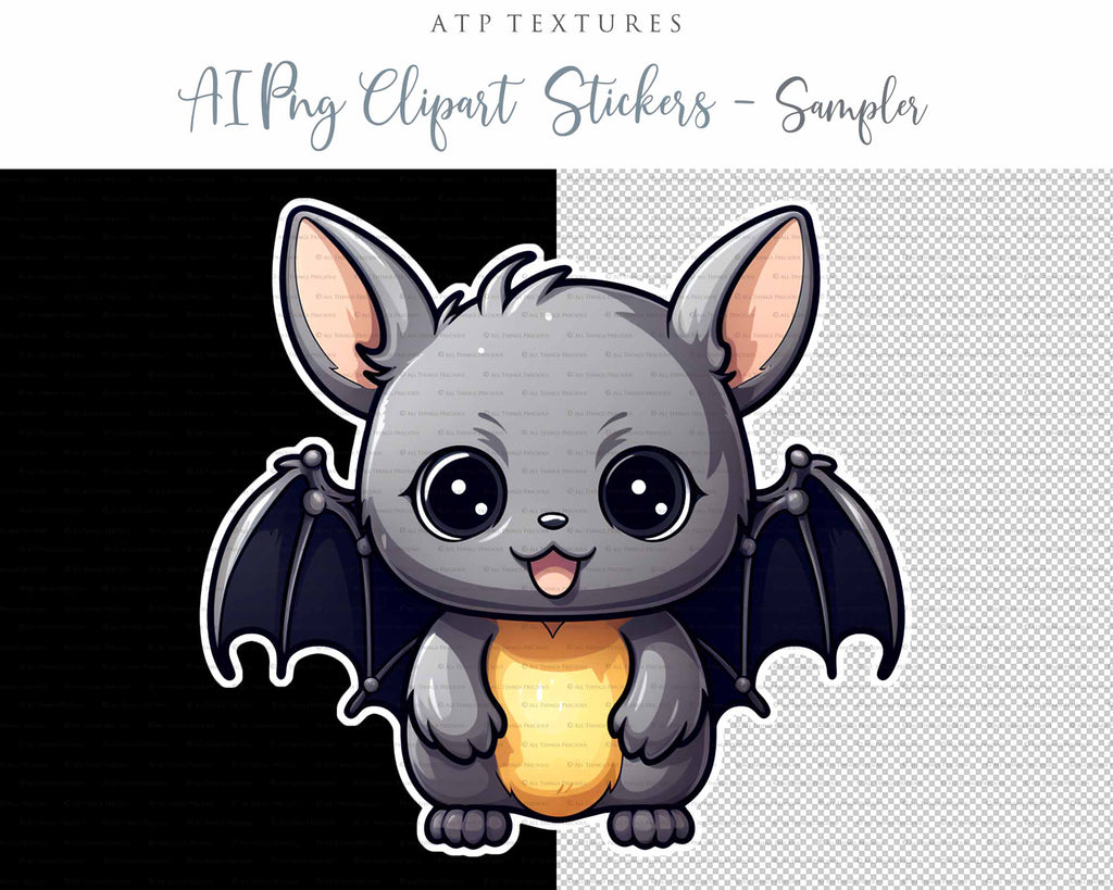 Halloween Day of the dead Cute Bat clipart. Perfect for scrapbooking and print. If you want to print your completed artwork, you can! PNG Transparent files, High resolution, 300dpi. AI Digital Art. - ATP Textures