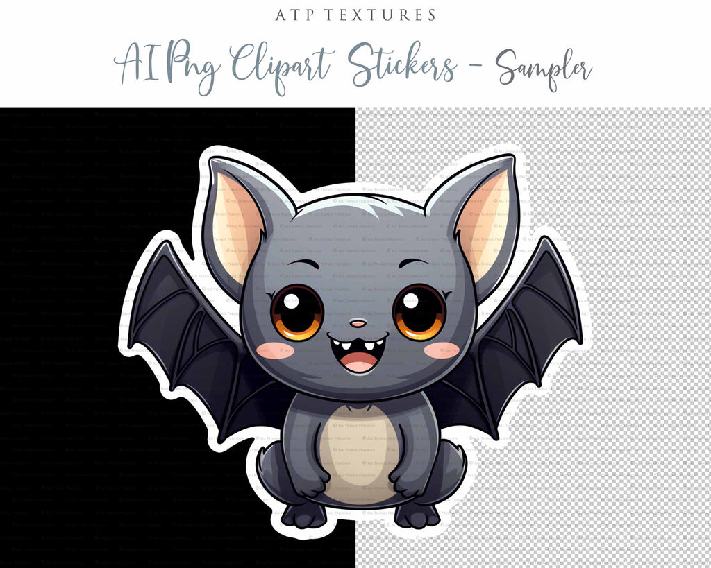 Halloween Day of the dead Cute Bat clipart. Perfect for scrapbooking and print. If you want to print your completed artwork, you can! PNG Transparent files, High resolution, 300dpi. AI Digital Art. - ATP Textures