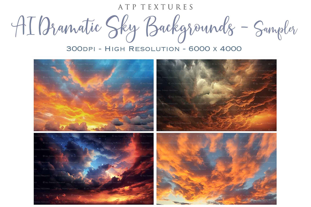 Dramatic Sky Overlays. Digital Backgrounds for Photographers. Add to your images for a dramatic sky effect. Each Digital file is 300dpi. All are 3500x6000.  These are in Jpeg format and high resolution. Find more at ATP Textures store!