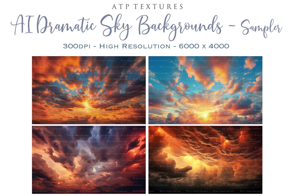 Dramatic Sky Overlays. Digital Backgrounds for Photographers. Add to your images for a dramatic sky effect. Each Digital file is 300dpi. All are 3500x6000.  These are in Jpeg format and high resolution. Find more at ATP Textures store!