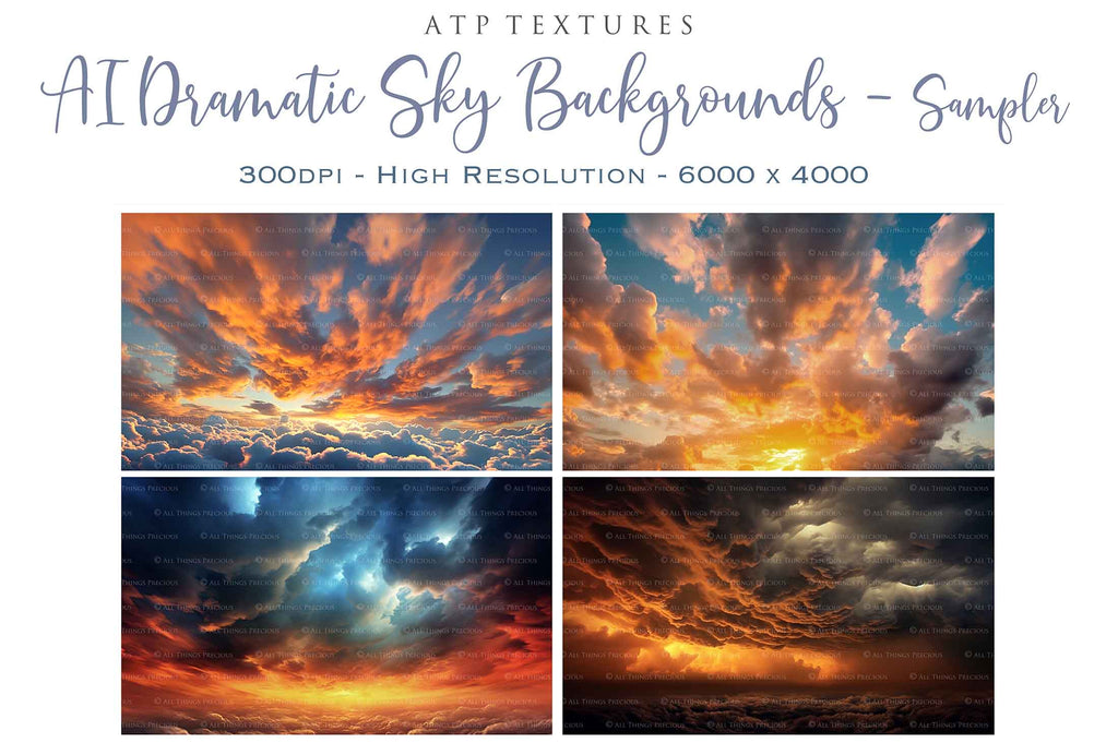 Dramatic Sky Overlays. Digital Backgrounds for Photographers. Add to your images for a dramatic sky effect. Each Digital file is 300dpi. All are 3500x6000.  These are in Jpeg format and high resolution. Find more at ATP Textures store!