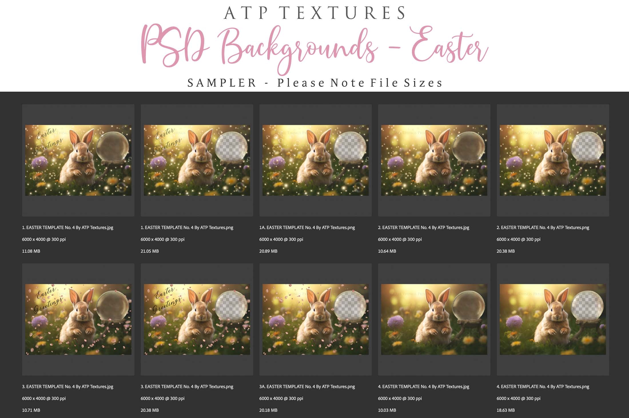 Easter bunny Announcement PSD template and Overlays. Digital Background, with Glows and petals. The globe is transparent, perfect for you to add your own images and retain the glass globe effect.This file is 6000 x 4000, 300dpi. Photography, Scrapbooking, Png, Jpeg, Psd. ATP Textures.