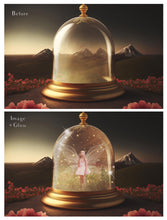 Load image into Gallery viewer, Digital Background with Snow Globe, snow flurries and a PSD Template included in the set.The globe is transparent, perfect for you to add your own images and retain the snow globe effect. This file is 6000 x 4000, 300dpi. High resolution. This is a DIGITAL product. Includes png glow overlays effect.
