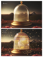 Load image into Gallery viewer, Digital Background with Snow Globe, snow flurries and a PSD Template included in the set.The globe is transparent, perfect for you to add your own images and retain the snow globe effect. This file is 6000 x 4000, 300dpi. High resolution. This is a DIGITAL product. Includes png glow overlays effect.

