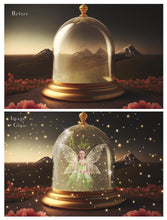Load image into Gallery viewer, Digital Background with Snow Globe, snow flurries and a PSD Template included in the set.The globe is transparent, perfect for you to add your own images and retain the snow globe effect. This file is 6000 x 4000, 300dpi. High resolution. This is a DIGITAL product. Includes png glow overlays effect.
