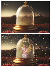 Load image into Gallery viewer, Digital Background with Snow Globe, snow flurries and a PSD Template included in the set.The globe is transparent, perfect for you to add your own images and retain the snow globe effect. This file is 6000 x 4000, 300dpi. High resolution. This is a DIGITAL product. Includes png glow overlays effect.
