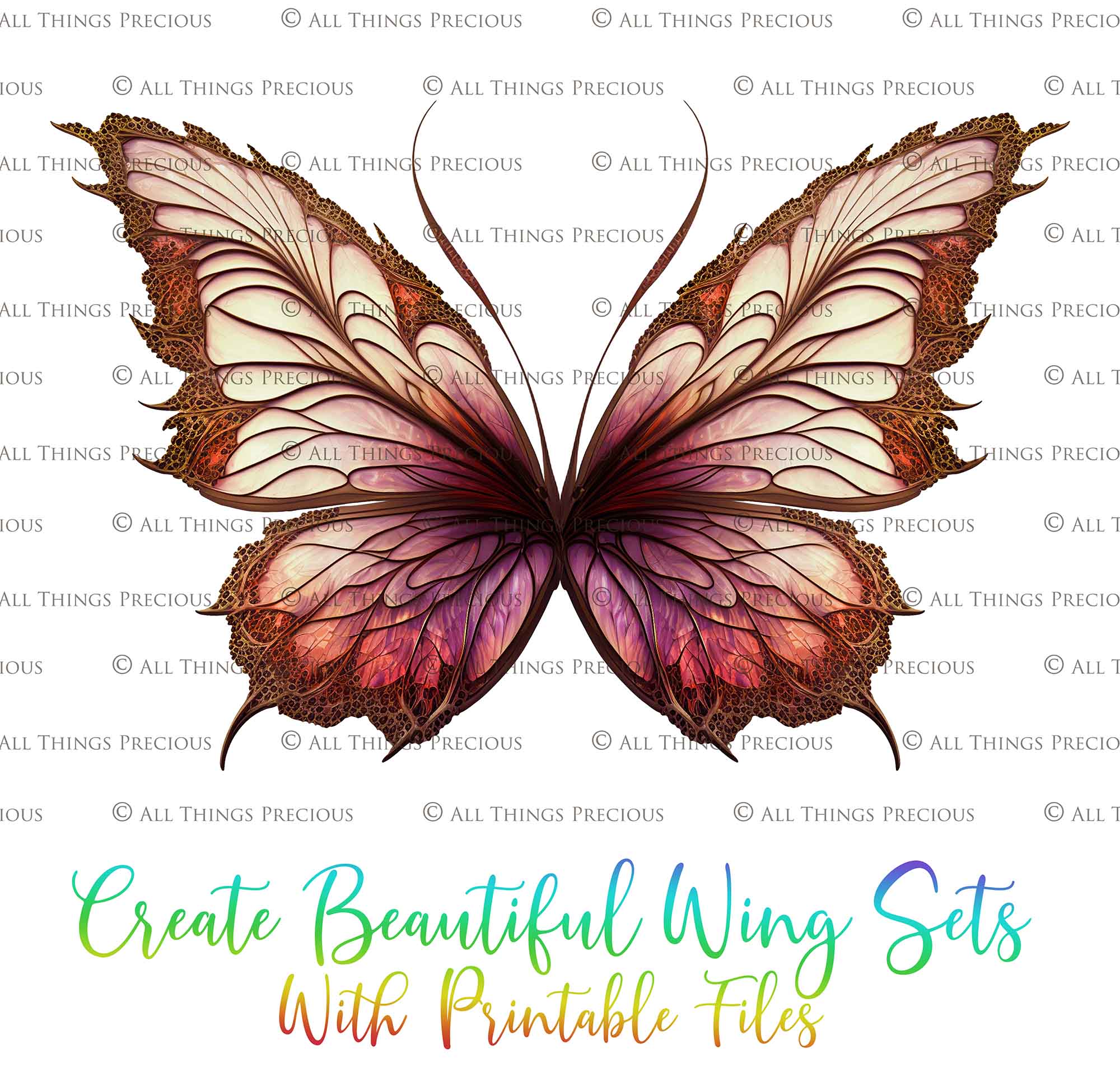 Printable Wings template. For Adult sized wings, child wings, Art dolls. Fairy wings for cosplay. Faerie fantasy, festival, halloween, Costume. Print and assemble. Pattern for making fairy wings.  High resolution Files. Png Overlays. Stained Glass.