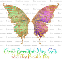 Load image into Gallery viewer, Printable Fairy Wings. For Art Dolls, Adults, Kids. High resolution, png files. This is a digital product. Print and cut Pattern template. Paper craft. Create fairy wing earrings or crown jewelry from these designs. Cosplay Costume Crafts. Commercial licence is available. Halloween.
